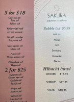 Sakura Japanese Steak House menu