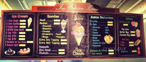 Ice Cream Zone menu