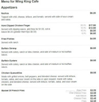 Wing King Cafe menu
