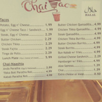 Chai Taco menu