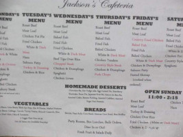 Jackson's Cafeteria menu