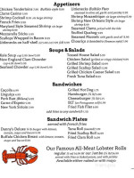 Danny's Seafood Restaurant menu