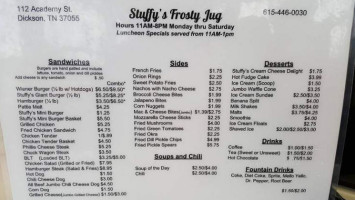 Stuffy's Frosty Jug menu