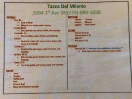 Tacos Del Milenio menu