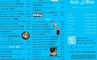 Asia Blue menu
