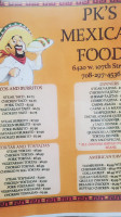 Pk's Mexican Food menu