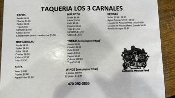 Taqueria Los 3 Carnales menu