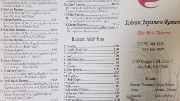 Ichran Japanese Ramen menu