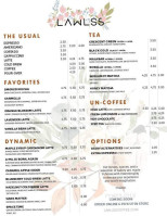 Lawless Coffee menu