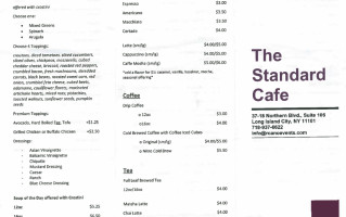 Standard Cafe menu