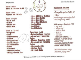 Liv's Boba Café menu