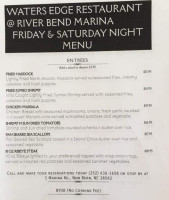 River Bend Marina And Water's Edge Cafe menu