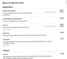 Burrito King menu