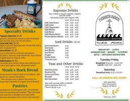 Monk's Rock Coffee House menu