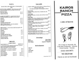 Kairos Ranch Pizza menu