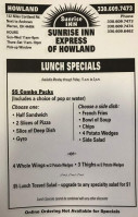 Sunrise Inn Express menu