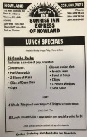 Sunrise Inn menu