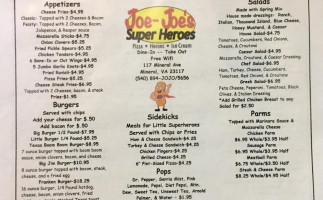 Joe-joe's Super Heroes Pizza menu