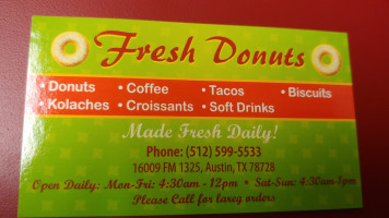 Fresh Donuts menu