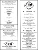 Gem Creole Saloon menu