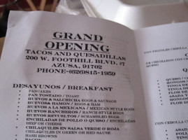 Tacos Y Quesadillas menu