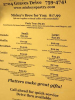 Mickey's Bakery Shop menu