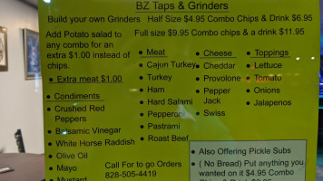 Bz Taps Grinders menu