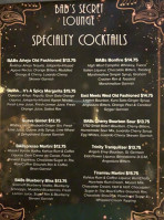 Bab's Secret Lounge menu