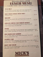 Mick's All American Pub menu