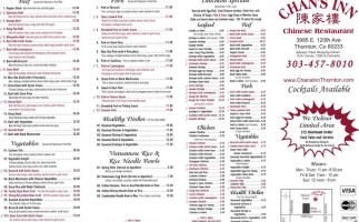 Chan's Inn Chinese menu
