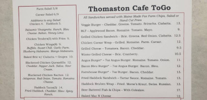 Thomaston Cafe menu
