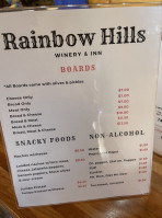 Rainbow Hills Winery, Brewery Pizzeria menu