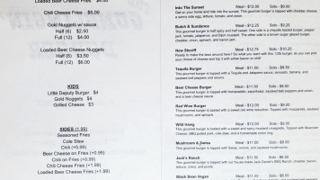The Gunslingin' Burger menu