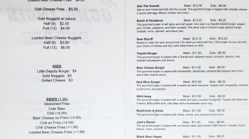 The Gunslingin' Burger menu
