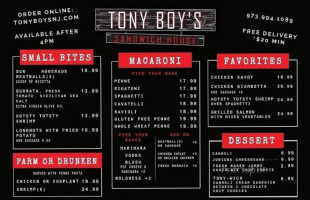 Tony Boy's Sandwich House menu