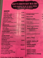 Kozys Southbay In And Out menu