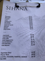 Sihana Cafe menu