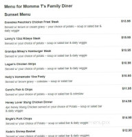 Momma T's Family Diner menu