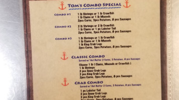 Tom's Crab Shack menu