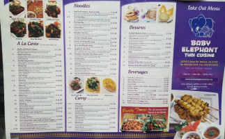 Baby Elephant Thai Cuisine menu