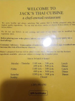 Jack's Thai Cuisine menu