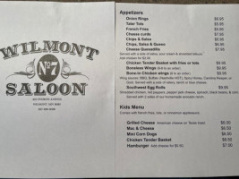 Wilmont Saloon No 7 menu