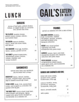 Gail's Eatery On Main menu