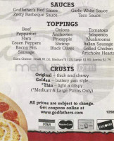 Godfather Pizza menu