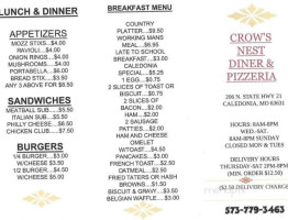 Crow's Nest Diner Pizzeria menu