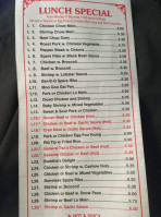 Number One Chinese Take Out menu