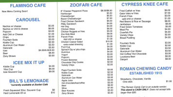 Zoofari Café menu