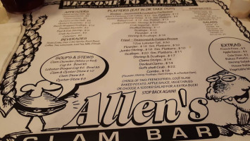Allen's Clam menu