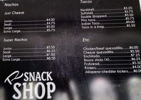 R' Snack Shop menu