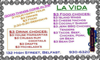 La Vida Mexican And Caribbean menu